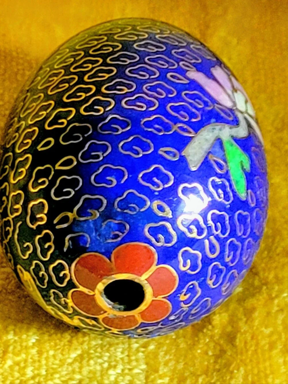 Vintage Chinese Cobalt Blue Cloisonné Floral Egg Decorative Accent - Picture 3 of 7